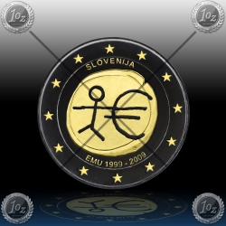 2 EVRO SLOVENIJA  2009 "EMU - WWU" Black Rhodium + 24k Gold